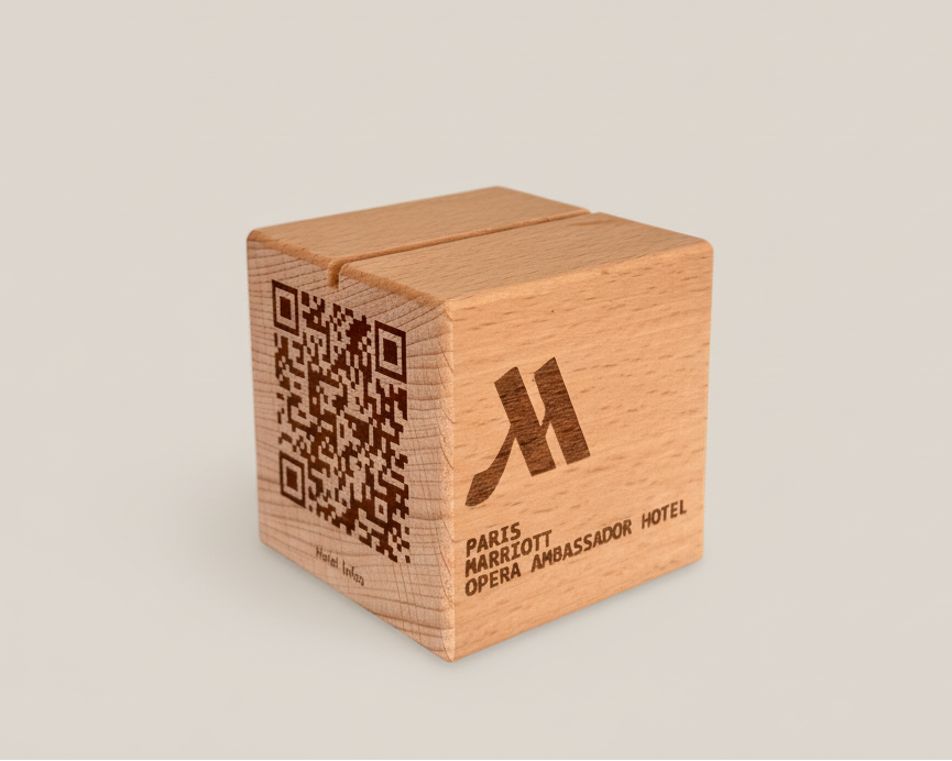 Cube en bois QR code personnalisable avec fente