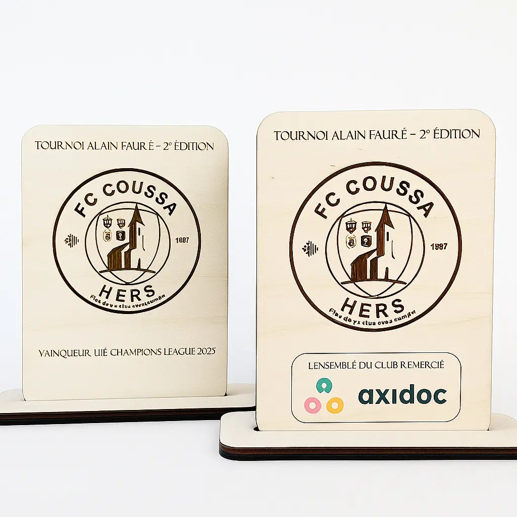 Trophée en bois personnalisé publicitaire
